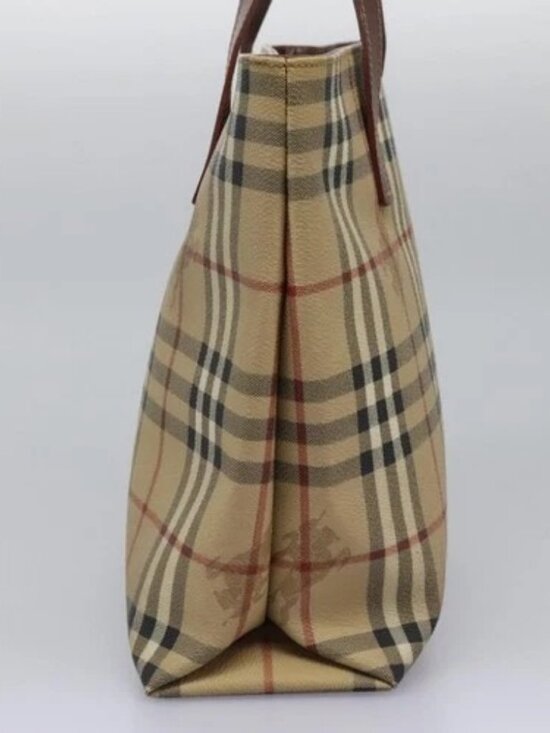 BURBERRY Nova Check Hand Bag PVC Beige Brown gold Auth BD438 - Picture 3 of 15